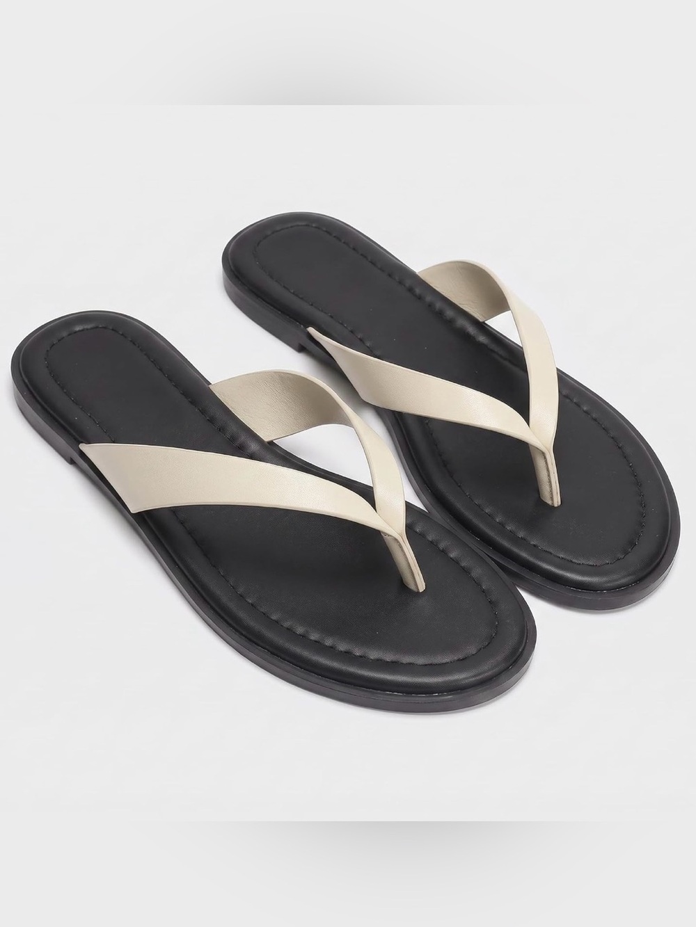 Cream & Black Sandal Thong Flip Flops